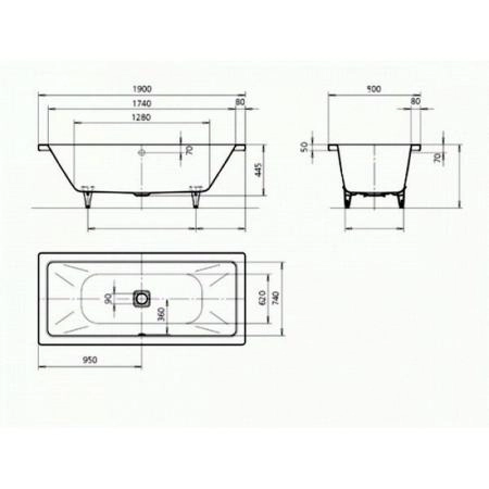 Ванна Kaldewei Conoduo 734 Perl-Effekt 190x90 (235200013001) стальная