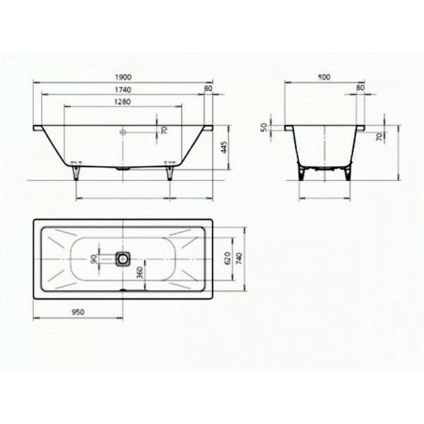 Ванна Kaldewei Conoduo 734 Perl-Effekt 190x90 (235200013001) стальная