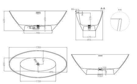 Ванна Salini DIVA 178x85 S-Sense глянцевая 102211G