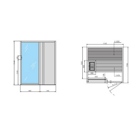 Effegibi Yoku S Door Сауна 174x170х214см, угловая DX, цвет: термообработанная древесина