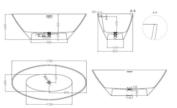 Ванна Salini DIVA 178x85 S-Sense глянцевая 102211G