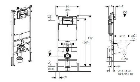 Geberit Duofix 111.153.00.1 инсталляция для подвесного унитаза без верхней планки