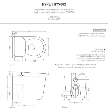 Artceram HYPE Унитаз-биде напольный 38X59см, безободковый, с soft-close, с пультом управл, цвет белый с покр Saniglaze (АКЦИЯ 2026!)