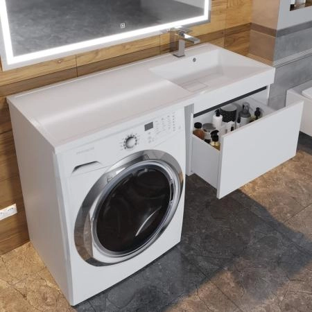 Тумба под стиральную машину Uperwood Magenta, 50 см, подвесная, белая/графит, выдвижной ящик