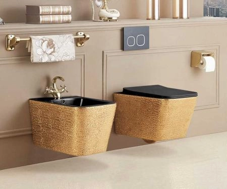 Биде подвесное Vincea Q-Line VB1-12G1B, цвет золото/черный