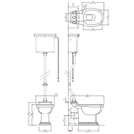 Devon&Devon Westminster Унитаз 64x36.5cм с высоким бачком, трубой, фурнитура золото