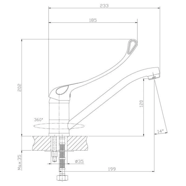 Смеситель Rossinka Y35-25 для кухни/ раковины с локтевой рукояткой