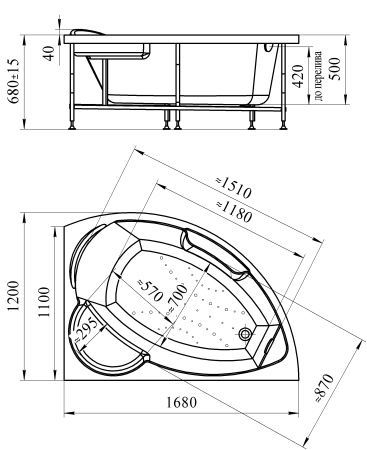 Акриловая ванна Алари 168х120 (левосторонняя), каркас