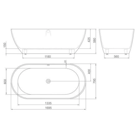 Ванна AquaStone Бали 170х80 иск. камень