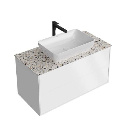 Тумба Plaza Modern/Плаза Модерн подвесная 100, нажимное открывание, 2 ящика, белая матовая