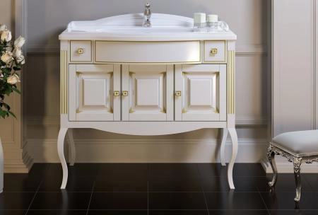 Тумба под раковину Opadiris Лаура 100 1000х930х540 мм цвет белый с бежевой патиной напольная