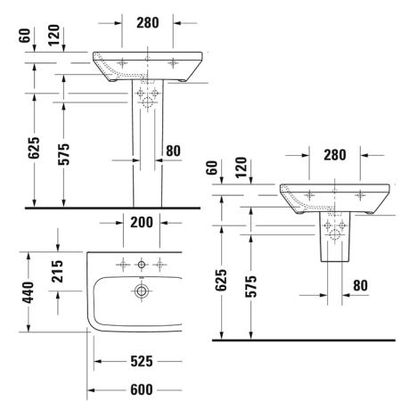 Duravit DuraStyle Раковина подвесная с переливом, 60х44см.,  с 1 отв под смеситель, цвет: белый