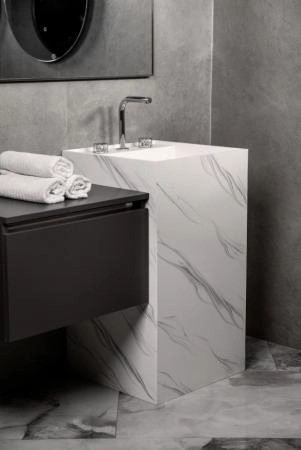 Раковина напольная Boheme Cube Corian 480*480*850 Calacatta 802-CLCT