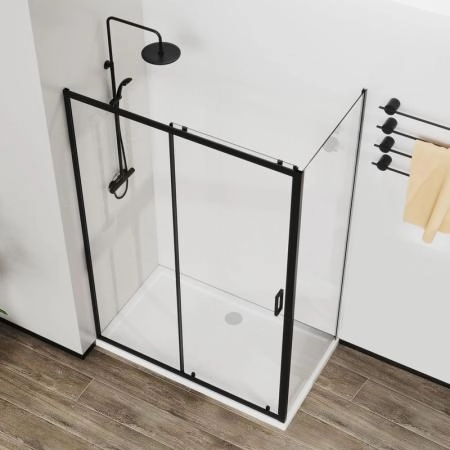 Душевой уголок Vincea City VSR-5CT9011CLB, 1100*900, черный, стекло прозрачное