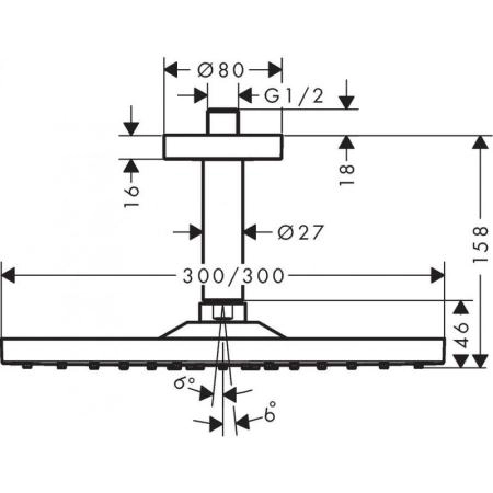 Hansgrohe 26250670 Raindance E Верхний душ 300х300 мм, 1 режим, с потол. кроншт.100 мм, черный матовый