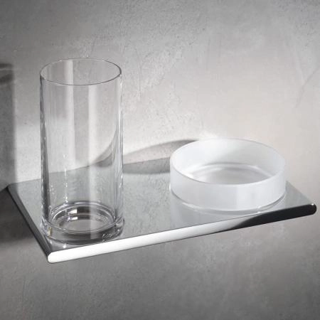 Двойной держатель со стаканом и чашей для мелочей KEUCO Edition 400 11554019000 Матовый/прозрачный/хром