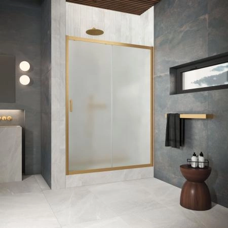 Душевая дверь Vegas-glass ZP Protec 130 03 10, профиль золото матовое, стекло сатин