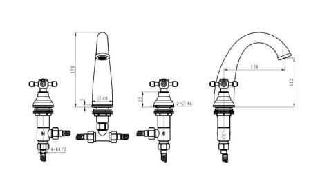 Смеситель для раковины на 3 отверстия Boheme Camelia хром_Комплект 277-Camelia