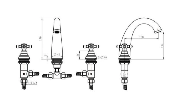 Смеситель для раковины на 3 отверстия Boheme Camelia хром_Комплект 277-Camelia