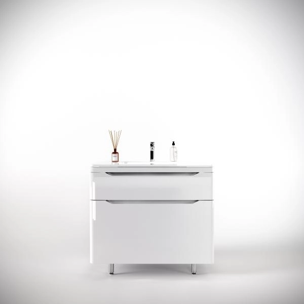 Тумба напольная Style Line Марелла 90 (2 ящ.) Люкс антискрейтч белый глянец, PLUS