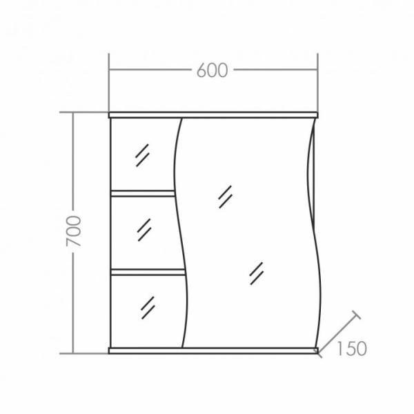 Зеркальный шкаф СаНта Волна 60, правый 101014