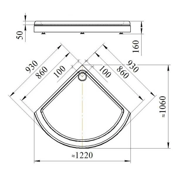 Поддон к душевому углу Найт 90 (радиальный поддон на раме-подставке с устройством слива)