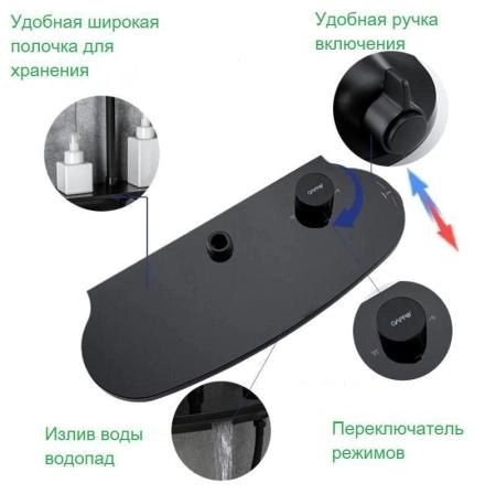 Душевая система Gappo G2495-86 c изливом термостат черный матовый верхний душ d26