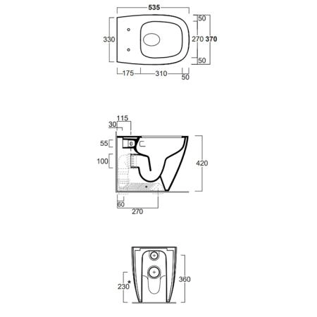 Simas Juniper Унитаз напольный 53,5x370xh42см, смыв Tornado, безободковый, цвет: capri