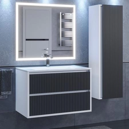 Тумба под раковину для ванной Uperwood Next Premium подвесная, 100 см, белая/графит, 2 ящика