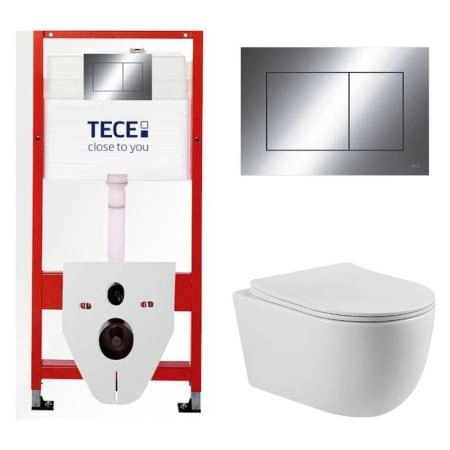 КОМПЛЕКТ TECE + beWash: 9400412 Инсталляция для подвесного унитазаTECE + BeWash Bogen Унитаз подвесной безободковый с сиденьем микролифт белый глянец 88313201 + 2111DP