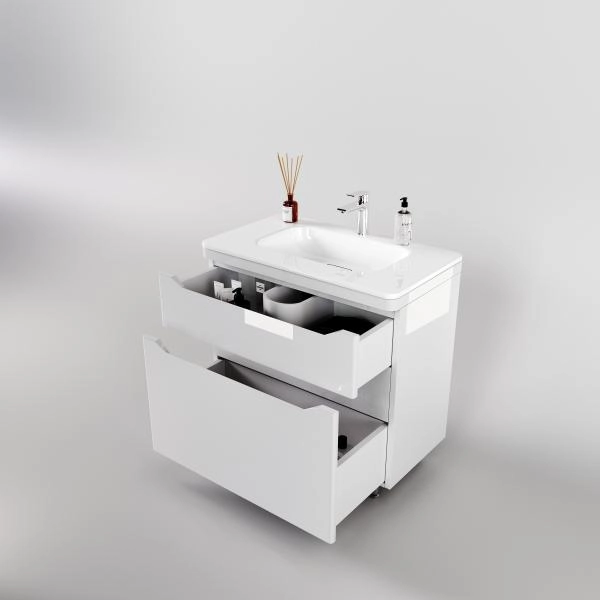 Тумба напольная Style Line Марелла 80 (2 ящ.) Люкс антискрейтч белый глянец, PLUS