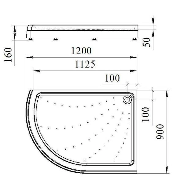 Поддон к душевому углу Соул 4 120х90 (правое исполнение, поддон на раме-подставке с устройством слива)
