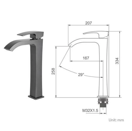 Смеситель Gappo G1007-89 для раковины высокий оружейная сталь