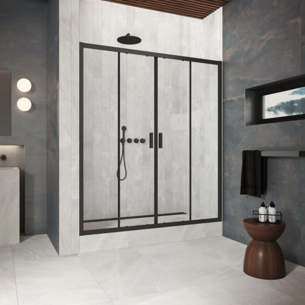 Душевая дверь Vegas-glass Z2P Protec h1900 220 02М 01, профиль черный матовый, стекло прозрачное