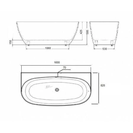 Ванна AquaStone Бали пристенная 159x80 литьевой мрамор