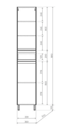 Пенал Style Line ЛИМА36 напольный, 1 ящ., 2 створки, PLUS, эмаль, графит
