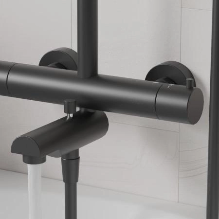 Душевая система PAINI COX с термостатом и изливом, черный матовый(YO)