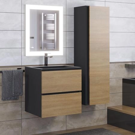 Тумба под раковину для ванной Uperwood Barsa, 50 см, подвесная, черная/дуб сонома