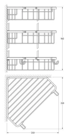 Полочка-решетка FBS Ryna RYN 009 с крючками угловая 3-х ярусная 23/23/23 cm хром