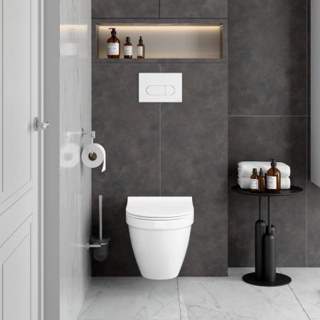 Инсталляция с унитазом VitrA S50 9003B003-7203 комплект 4 в 1 с сиденьем микролифт безободковый цвет клавиши глянцевый белый