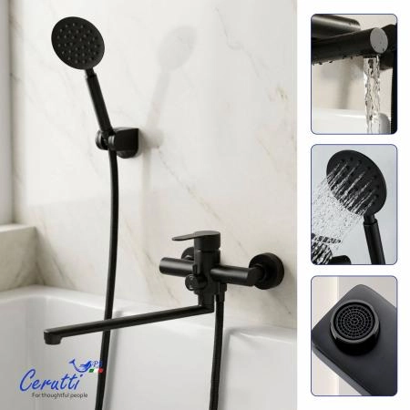Смеситель для ванны Ceruttispa Овидио VXLMB (OVIDIO VXLMB) из нержавеющей стали, цвет черный матовый