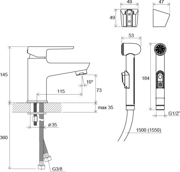 Смеситель для умывальника Ravak BM X070076 с гигиеническим душем