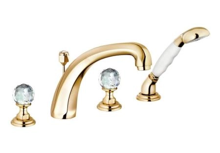 Смеситель Kludi Adlon 5152445G4 для ванны, на 4 отверстия, ручки хрусталь, цвет золото 23 карата