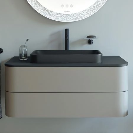 Duravit Happy D.2 Plus Раковина  600х400мм, без перелива,с выпуском с керамической крышкой, покр WonderGliss, цвет Anthracite matt