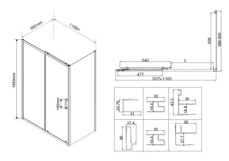Душевой уголок Vincea City VSR-5CT9011CL, 1100*900, хром, стекло прозрачное
