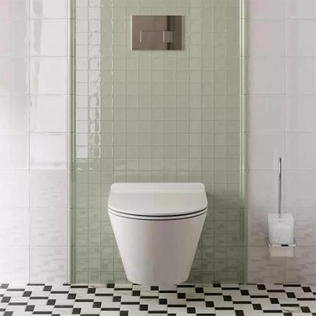 Kerama Marazzi Унитаз PLAZA Modern подвесной безободковый с системой смыва RIM UP+ (Tornado), белый глянцевый