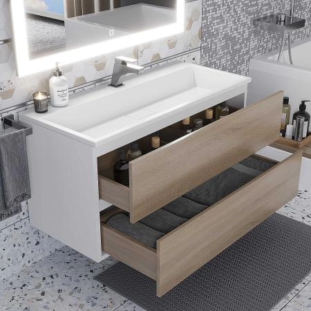 Тумба под раковину для ванной для ванной Uperwood Barsa 100 см, подвесная, белая/дуб сонома