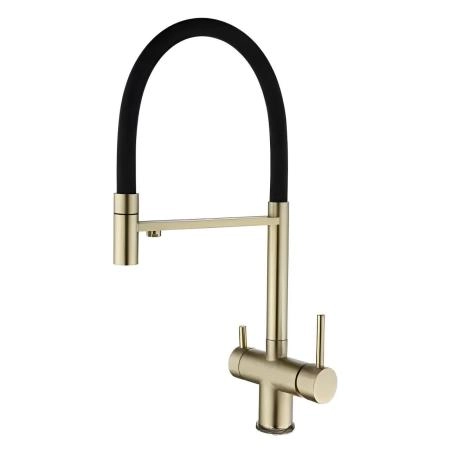 Смеситель для кухни с гибким изливом и подключением фильтра Maretti Calabria GOLD CAG31RGF18, золотой сатин