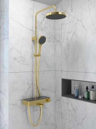 Душевая система VitrA Core Round A4730925EXP с термостатическим смесителем и ручным душем брашированное золото
