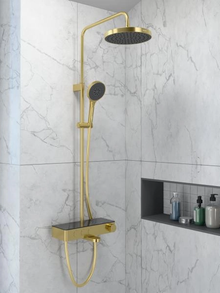 Душевая система VitrA Core Round A4730925EXP с термостатическим смесителем и ручным душем брашированное золото